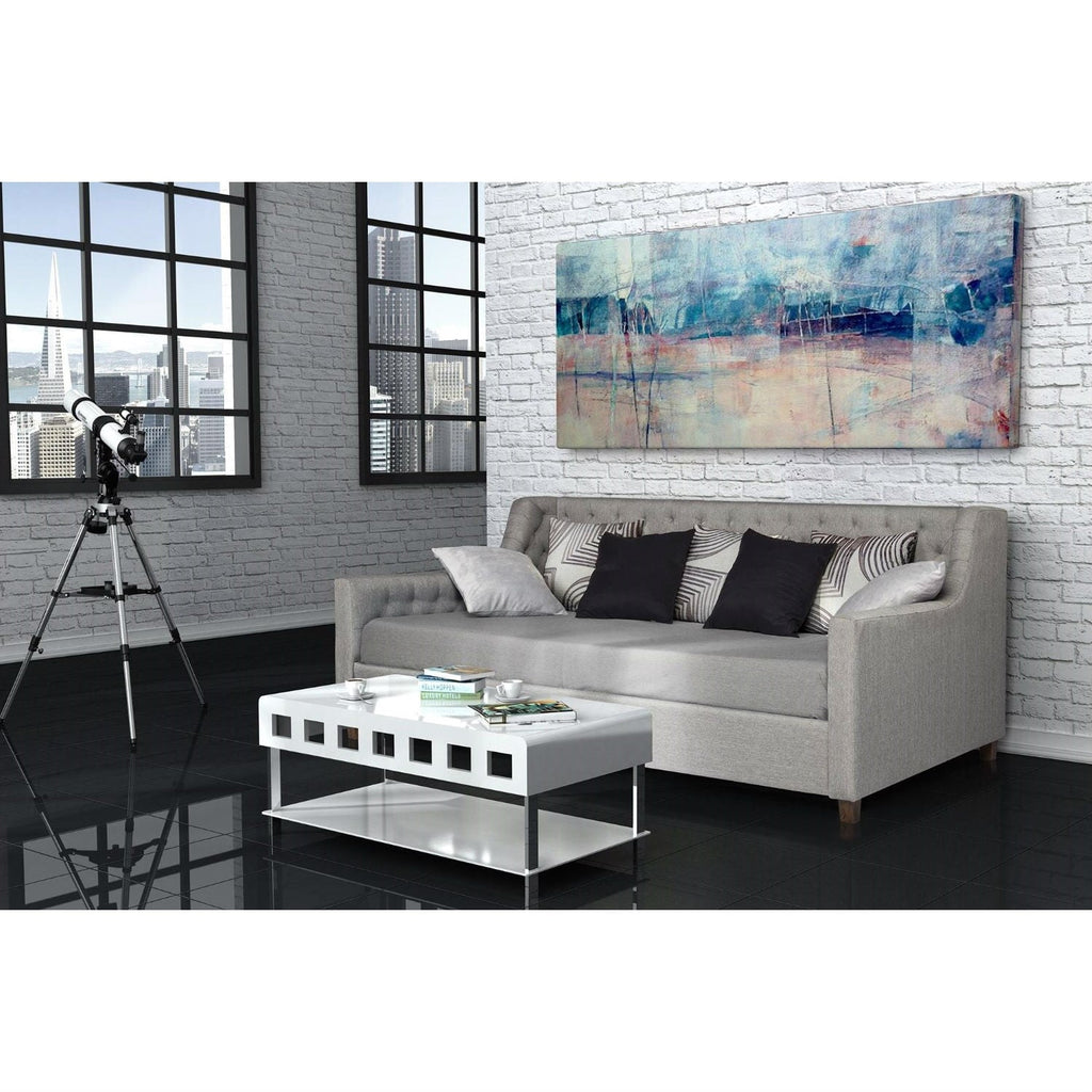 Twin size Grey Linen Upholstered Day Bed with Tufted Detailing and Wood Legs - Deals Kiosk