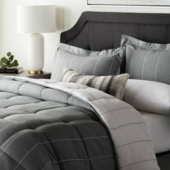 King 3 Piece Down Alternative Chambray Pin Striped Comforter Set Flint - Deals Kiosk