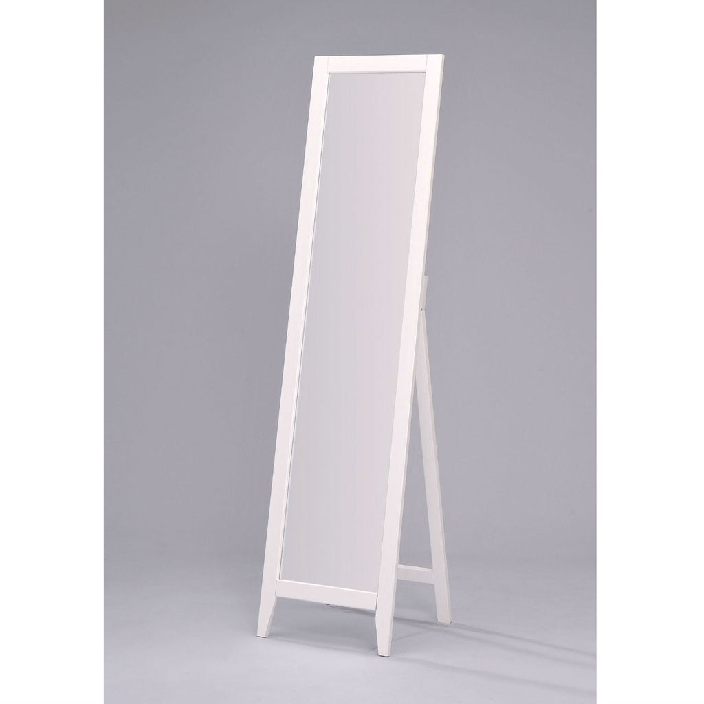 Contemporary Bedroom Floor Mirror in White Wood Finish