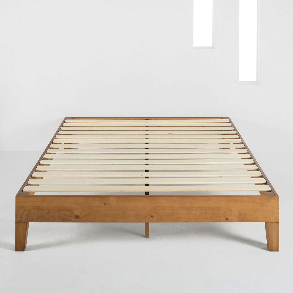 King Modern Classic Solid Wood Slat Platform Bed Frame in Natural Finish - Deals Kiosk