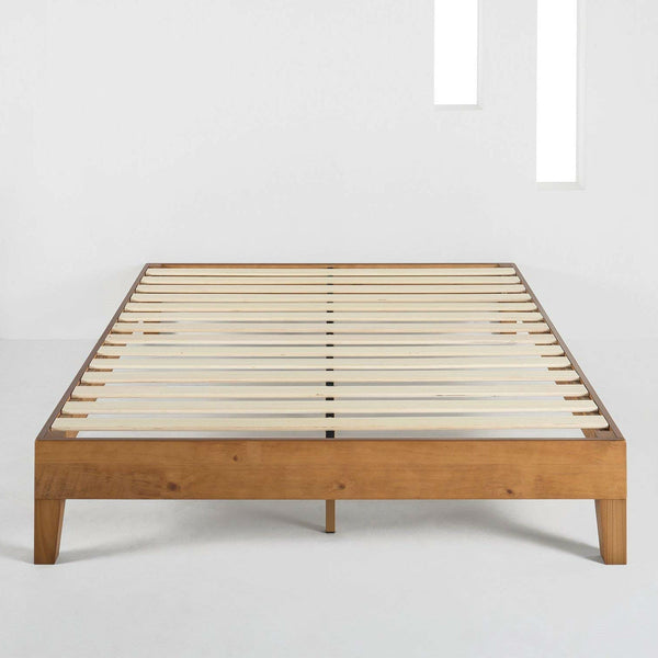 King Modern Classic Solid Wood Slat Platform Bed Frame in Natural Finish - Deals Kiosk