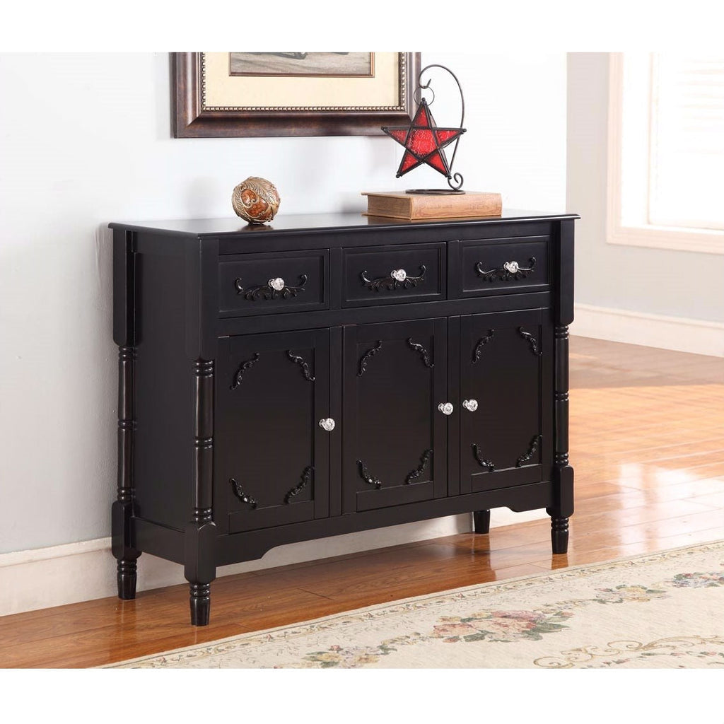 Solid Wood Black Finish Sideboard Console Table with Storage Drawres - Deals Kiosk