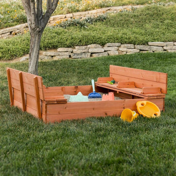 Sturdy Brown Cedar Kids Complete Seated Bench Sandbox - Deals Kiosk