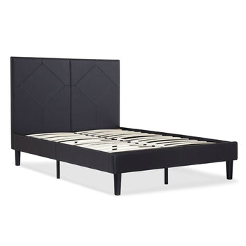 King size Black Fox Leather Upholstered Platform Bed Frame with 42-inch High Headboard - Deals Kiosk