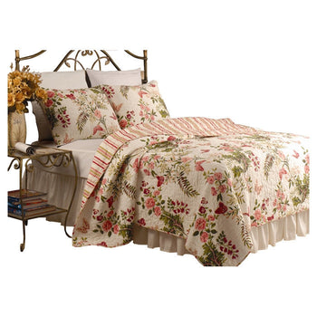 King size 3-Piece Cotton Quilt Set in Pink Beige Floral Butterflies - Deals Kiosk