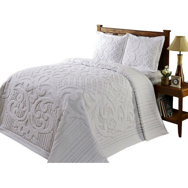 King size 100-Percent Cotton Chenille Bedspread in White - Deals Kiosk