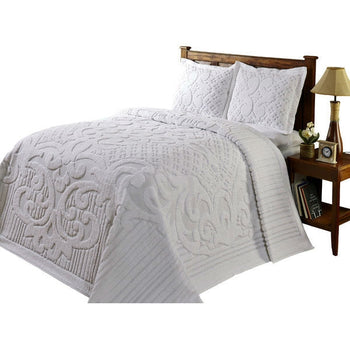 King size 100-Percent Cotton Chenille Bedspread in White - Deals Kiosk