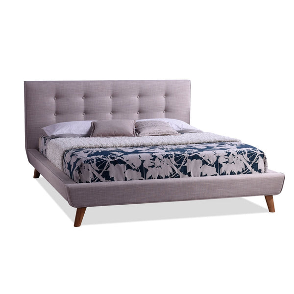 King Modern Beige Linen Upholstered Platform Bed with Button Tufted Headboard