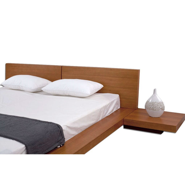 King Modern Japanese Style Platform Bed with Headboard and 2 Nightstands in Oak - Deals Kiosk