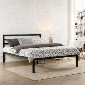 King Metal Platform Bed Frame with Headboard and Wood Slats - Deals Kiosk
