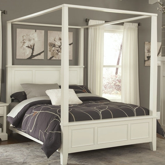 King size Contemporary Canopy Bed in White Wood Finish - Deals Kiosk