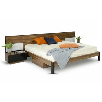 King Brown Wood Modern Platform Bed Frame with Headboard and 2 Nightstands - Deals Kiosk