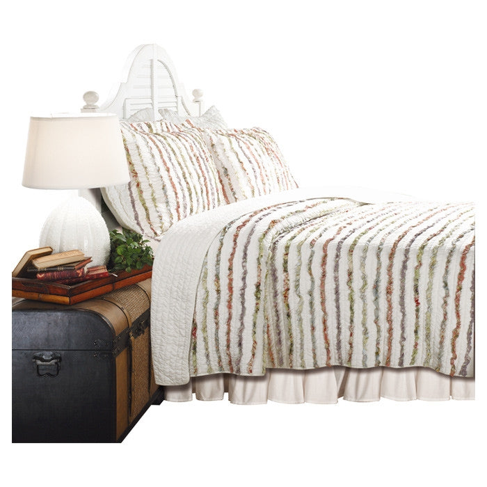 King 100% Cotton 3-Piece Oversized Quilt Set with Ruffle Stripes - Deals Kiosk