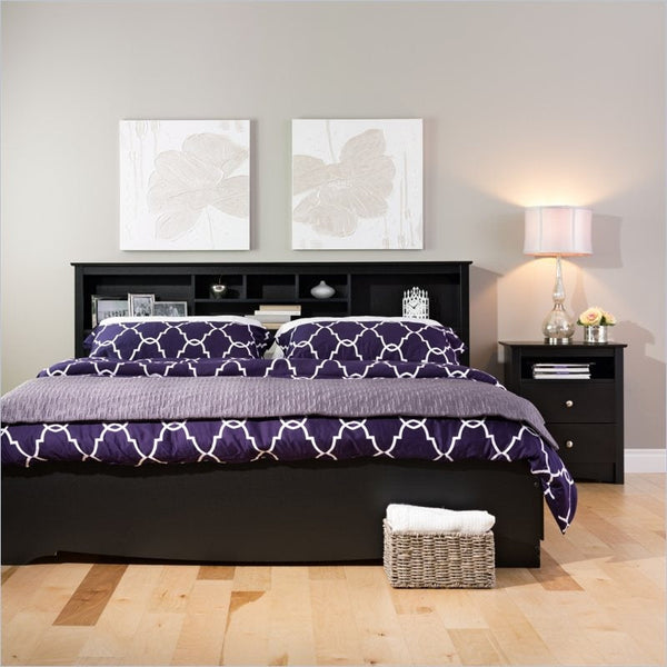 King size Bookcase Headboard in Black Wood Finish - Deals Kiosk