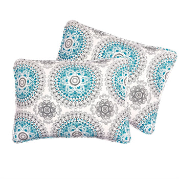 King size 3-Piece Cotton Quit Set in Aqua Blue White and Grey Floral Pattern - Deals Kiosk