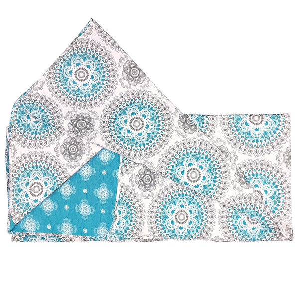 King size 3-Piece Cotton Quit Set in Aqua Blue White and Grey Floral Pattern - Deals Kiosk