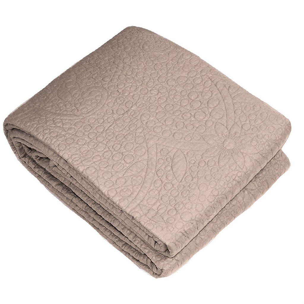 King size 3-Piece Quilted Bedspread Set 100% Cotton in Taupe - Deals Kiosk