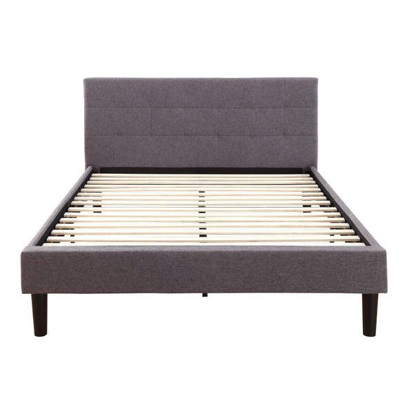 King Grey Linen Upholstered Platform Bed with Tufted Padded Headboard - Deals Kiosk