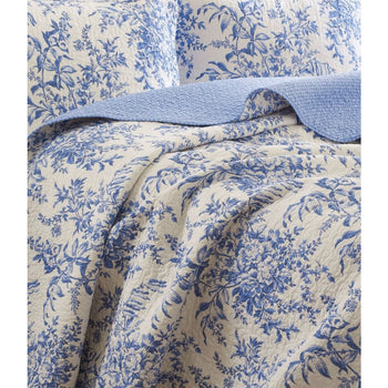 King size 100-Percent Cotton Quilt Bedspread Set with Blue White Floral Leaves Pattern - Deals Kiosk