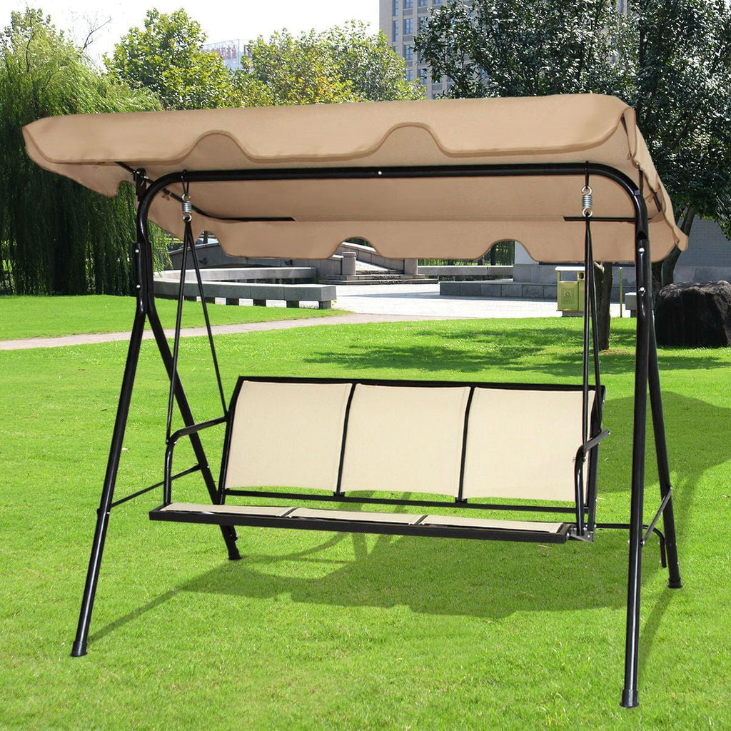 Outdoor Porch Patio 3-Person Canopy Swing in Light Brown - Deals Kiosk