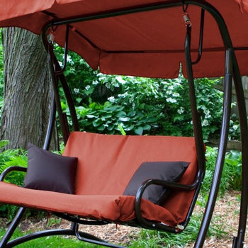 2-Seat Outdoor Porch Swing with Canopy in Terracotta Red - Deals Kiosk