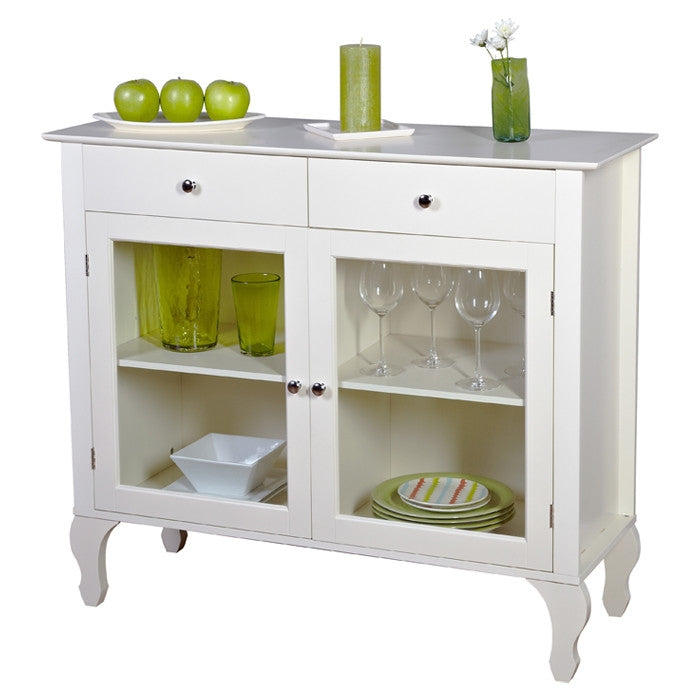 Antique White Sideboard Buffet Console Table with Glass Doors - Deals Kiosk