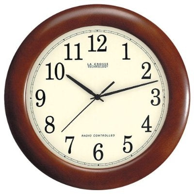 12.5-inch Atomic Analog Wall Clock with Wood Finish Frame