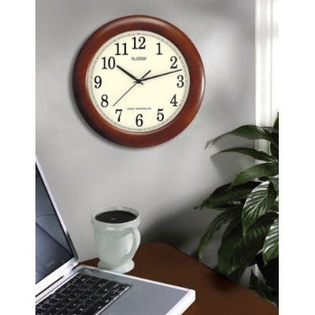 12.5-inch Atomic Analog Wall Clock with Wood Finish Frame - Deals Kiosk
