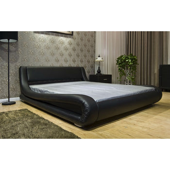 California King Modern Black Faux Leather Upholstered Platform Bed - Deals Kiosk
