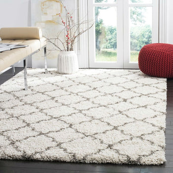 8' x 10' Shag Extra Plush Geometric Indoor Ivory/Gray Area Rug - Deals Kiosk