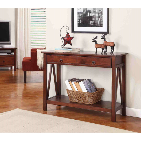 2-Drawer Console Sofa Table Living Room Storage Shelf in Tobacco Brown - Deals Kiosk