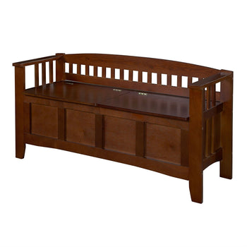 Split Seat Storage Accent Bench in Walnut Wood Finish - Deals Kiosk