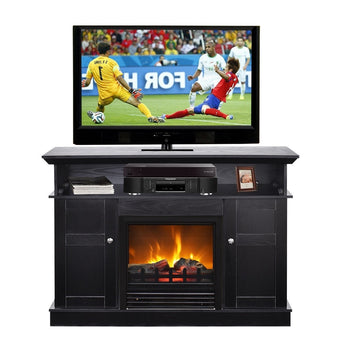 Black Wood 43-inch TV Stand with Electric Fireplace Heater - Deals Kiosk