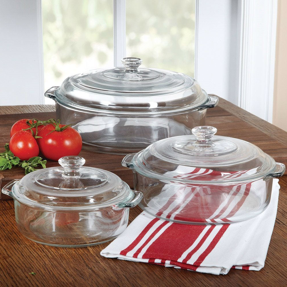6-Piece Round Glass Casserole Cookware Bakeware Set with Lids - Deals Kiosk