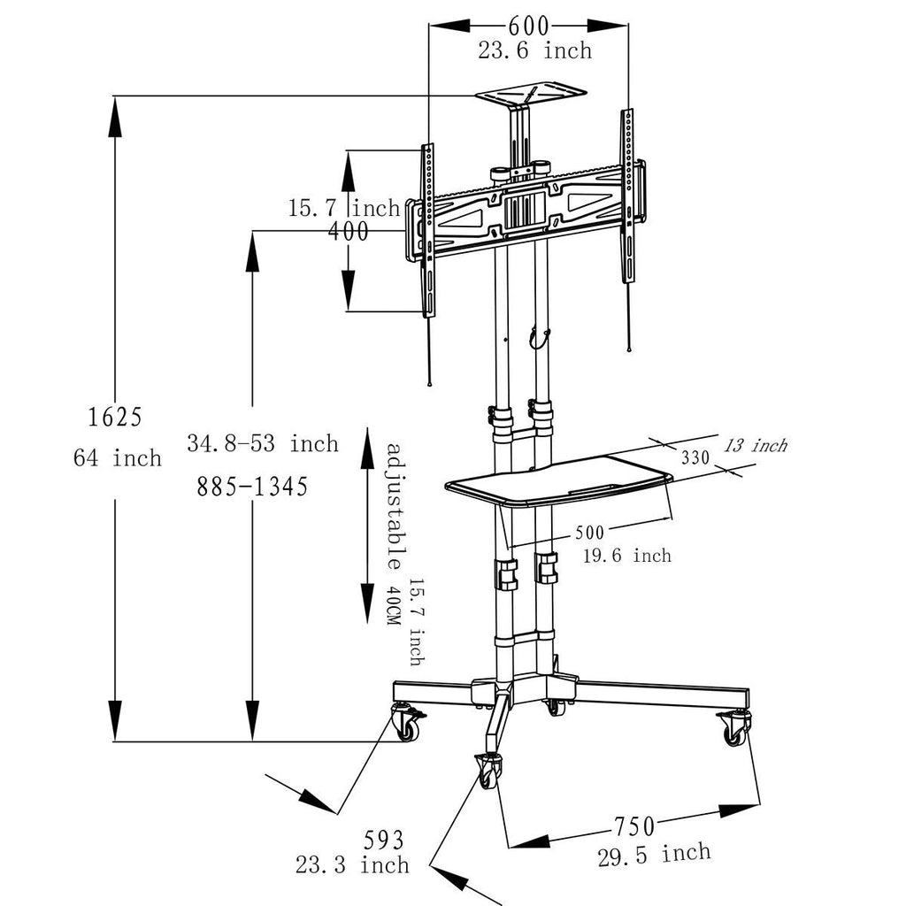 Adjustable Height Mobile TV Cart TV Stand for up to 65-inch TV - Deals Kiosk