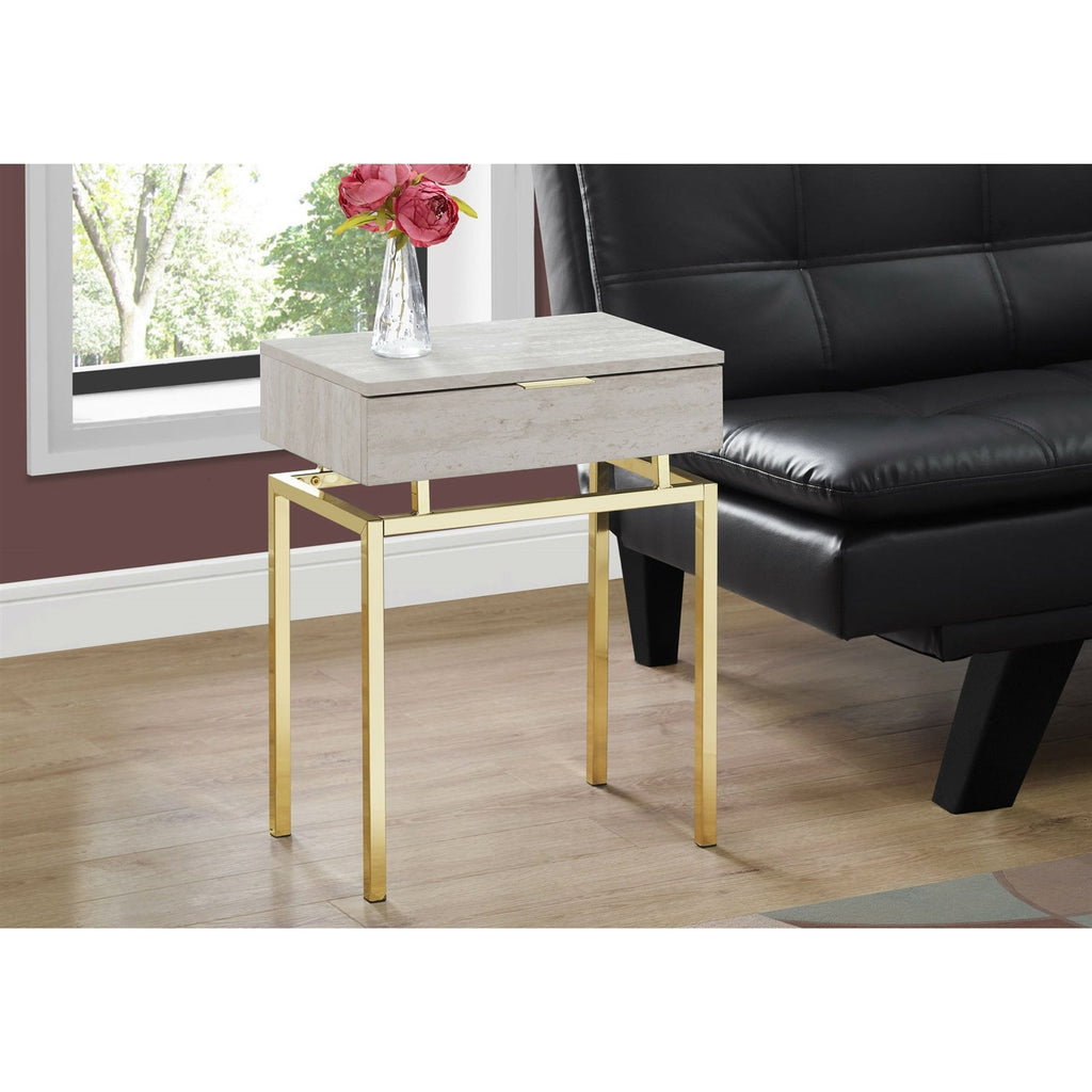 24in Modern End Table 1 Drawer Nightstand Beige Marble Gold Legs - Deals Kiosk