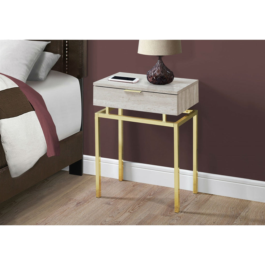 24in Modern End Table 1 Drawer Nightstand Beige Marble Gold Legs - Deals Kiosk