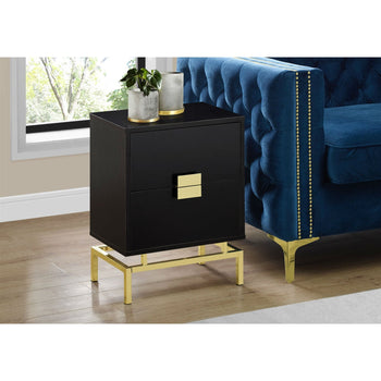 24in Retro 2 Drawer NightStand End Table Cappuccino with Gold Metal Legs - Deals Kiosk