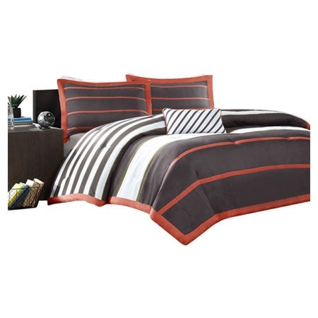Twin / Twin XL Comforter Set in Dark Gray Orange White Stripes - Deals Kiosk