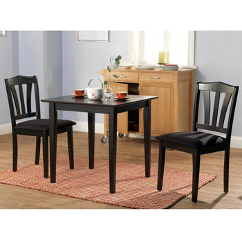 3-Piece Wood Dining Set with Square Table and 2 Chairs in Black