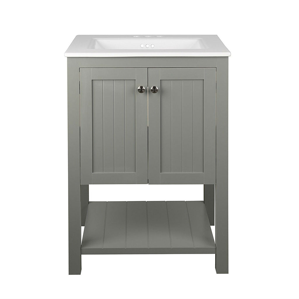 Grey 24 x 22 inch Bathroom Vanity Cabinet with White Ceramic Sink - Deals Kiosk
