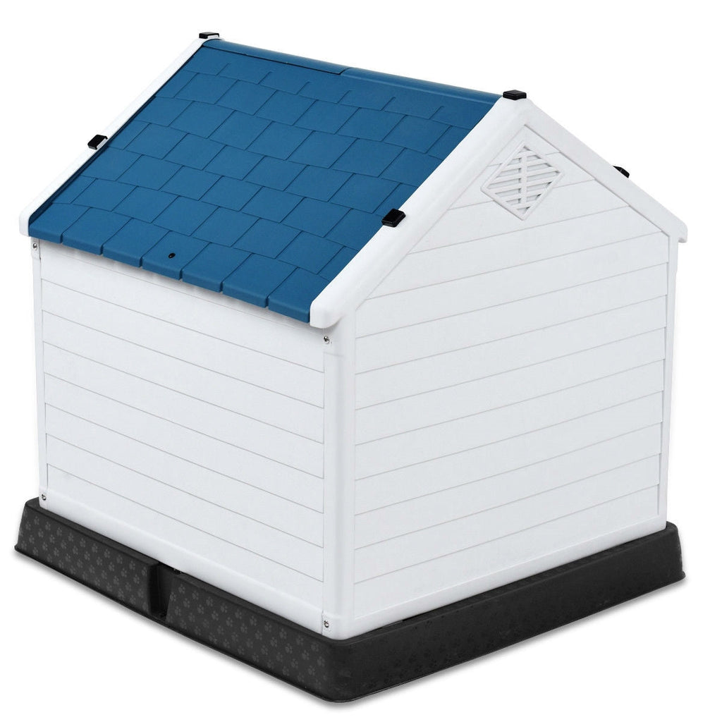 Medium size Dog House Outdoor White Blue Plastic with Elevated Floor - Deals Kiosk