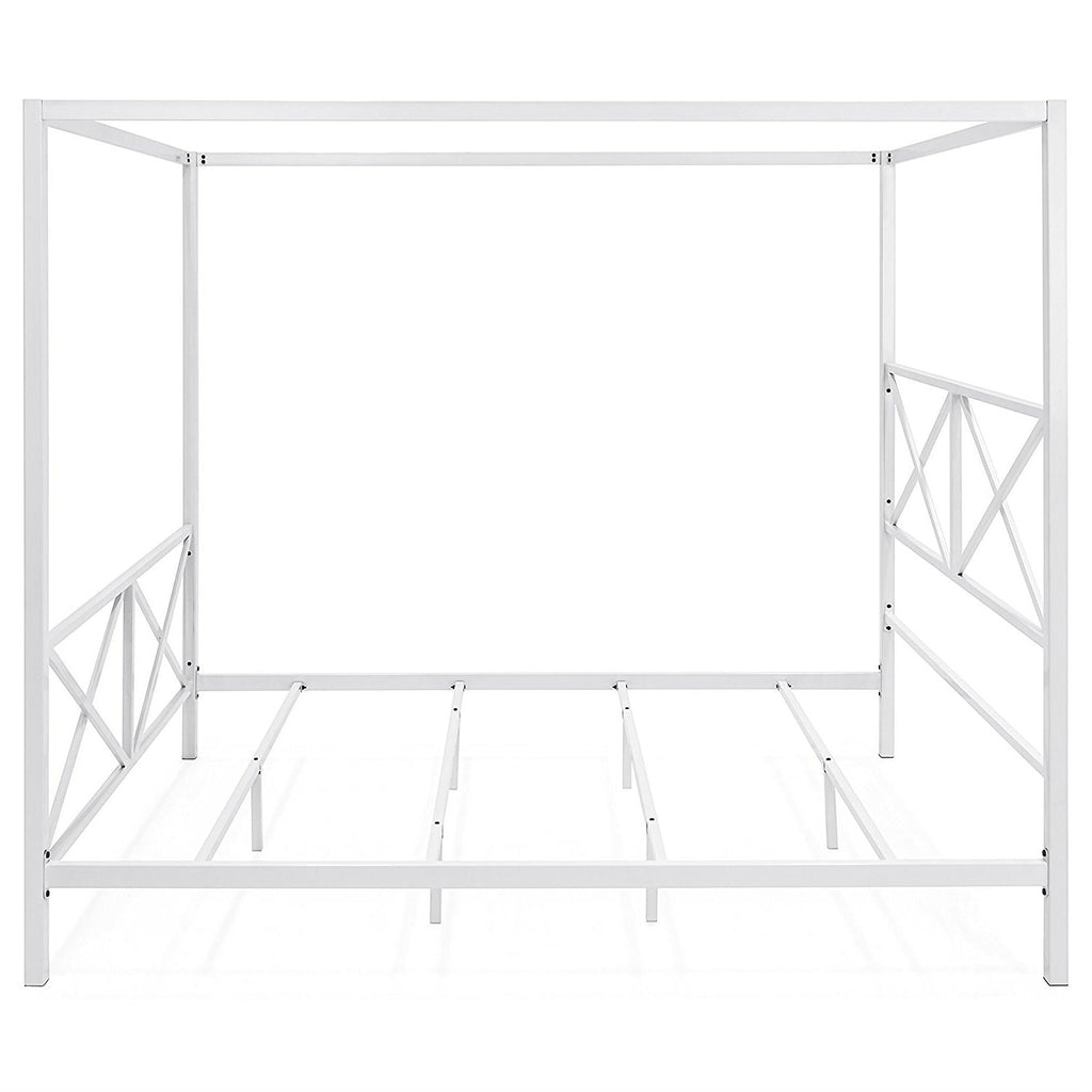 Queen size Modern Industrial Style White Metal Canopy Bed Frame - Deals Kiosk
