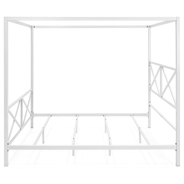 Queen size Modern Industrial Style White Metal Canopy Bed Frame - Deals Kiosk