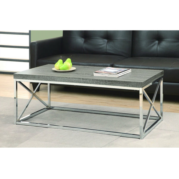 Modern Coffee Table with Chrome Metal Frame and Dark Taupe Wood Top - Deals Kiosk