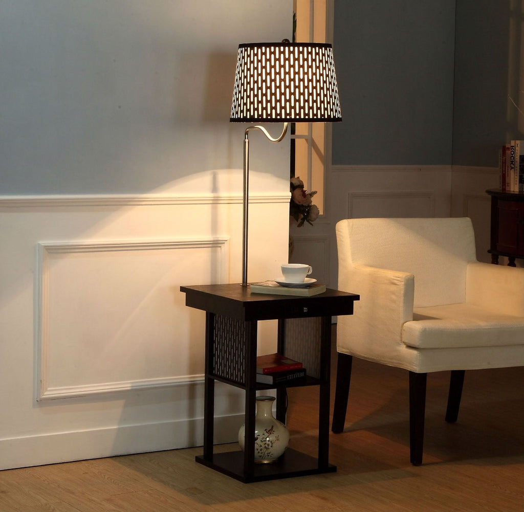 2-in1 Floor Lamp Side Table with Patterned Shade and USB Ports - Deals Kiosk