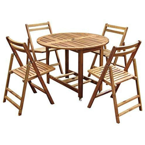 Kiln Dried Hardwood 39-inch Folding Patio Dining Table with Wheels - Deals Kiosk