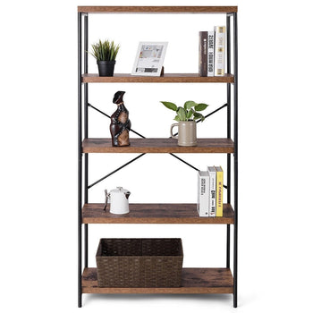 Industrial Metal Wood 5-Tier Bookcase Storage Rack Book Shelf - Deals Kiosk