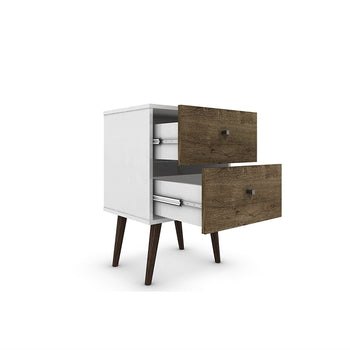 Modern Mid-Century Side Table Nighstand in White and Wood Finish - Deals Kiosk