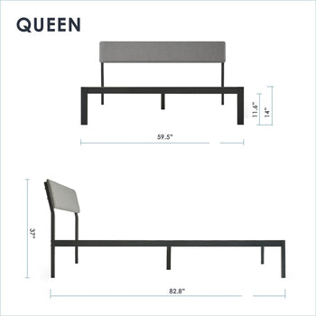 Queen Size Grey Soft Fabric Metal Headboard Platform Bed Wooden Slats - Deals Kiosk
